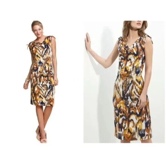 NWT Tory Burch Verda Dress XS Matmi Silk Ikat Midi Sheath Resort Cowl Neck - Picture 3 of 14